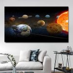 Oggetto decorativo rappresentante il sistema solare con pianeti e il sole, ideale come decorazione scientifica per pareti di studi, aule o ambienti dedicati alla scienza.