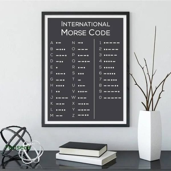 Poster con il codice Morse internazionale, ideale come decorazione scientifica per ambienti educativi o studi di scienze.
