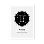 Simbolo zodiacale Gemelli con costellazioni e stelle.