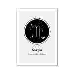 Simbolo del segno zodiacale Scorpione con stelle e costellazioni, rappresenta il segno astrologico di risolutezza, coraggio e determinazione.