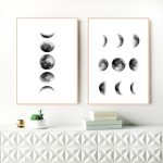 Due stampe artistiche con le fasi della Luna in bianco e nero, perfette come decorazione scientifica moderna per la casa o l'ufficio.