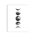Sequenza di fasi lunari in bianco e nero, decorazione scientifica per appassionati di astronomia e scienza, ideale per arredamento educativo e originale.