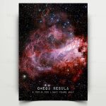 Nebulosa Omega, rappresentazione artistica di una remota nube di gas e polveri nello spazio, a circa 5.000-6.000 anni luce dalla Terra, ideale come decorazione scientifica per appassionati di astronom.