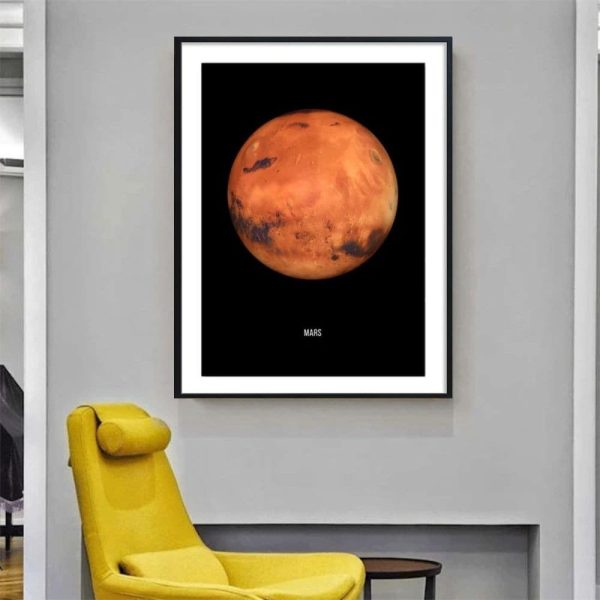 Poster di Marte con dettagli realistici, decorazione scientifica per appassionati di astronomia e spazio, ideale per arredare ambienti con tema spaziale.