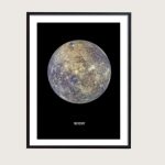 Poster di Mercurio, pianeta del sistema solare, perfetto come decorazione scientifica per appassionati di astronomia e scienza.