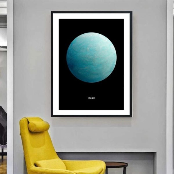 Poster di alta qualità raffigurante Urano, pianeta del sistema solare, con dettagli realistici e colori vivaci, ideale per decorazioni scientifiche e appassionati di astronomia.