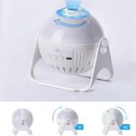 Dispositivo scientifico rotante con luce LED blu, ideale per decorazioni e oggetti educativi, con design moderno e funzionale.