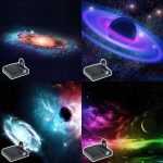 Modello di sistema solare con pianeti e galassie in spazio cosmico, decorazioni scientifiche per appassionati di astronomia e scienza.