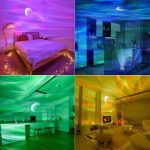 Oggetti scientifici decorativi con illuminazione a tema spaziale e notturna.