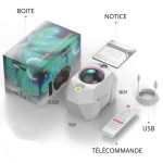 Gioco scientifico con proiettore di luci, telecomando e accessori, ideale per decorazioni e attività educative, con scatola e manuale inclusi.