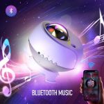 Altoparlante Bluetooth portatile con luci LED e design futuristico, ideale per ascoltare musica ovunque con connessione wireless e effetti luminosi coinvolgenti.