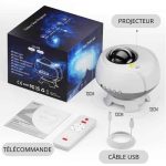 Proiettore di stelle e pianeti con telecomando e cavo USB.