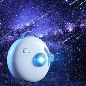 Proiettore stellare portatile con luce blu, ideale per decorazioni scientifiche e ambienti educativi, crea un'atmosfera spaziale con stelle e pianeti.