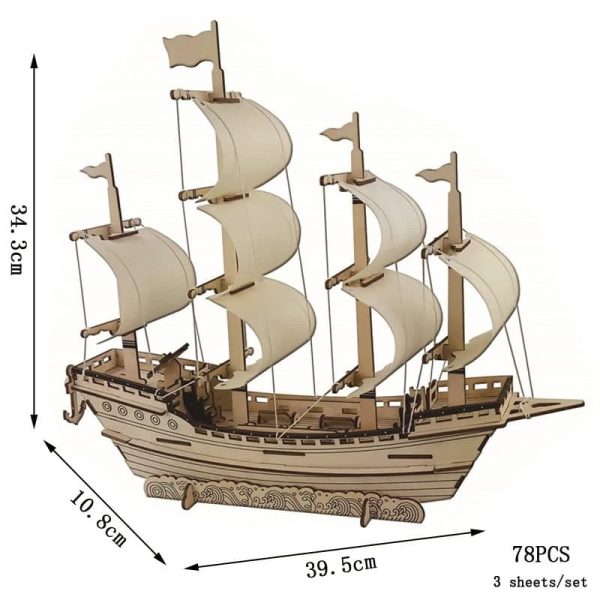 Nave in legno con vele in miniatura, decorazione scientifica e oggetto da collezione, perfetta come decorazione per appassionati di storia e modellismo navale.