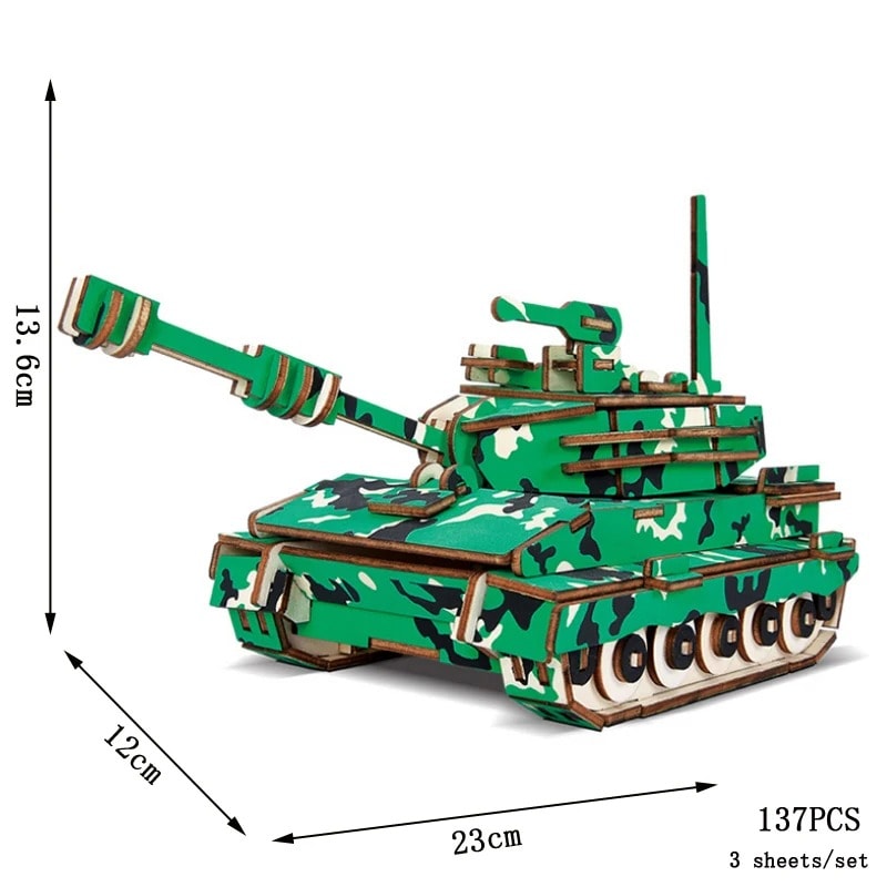 Modello di carro armato in cartone 3D Carro armato in cartone 3D decorativo, perfetto come oggetto scientifico e decorazione originale, misura 13.6 cm in altezza, 23 cm in lunghezza, e 12 cm in profondità.