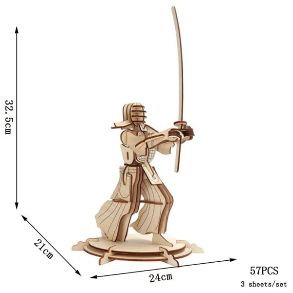 Statua in legno di un samurai con spada, decorazione artistica e educativa, altezza 32,5 cm, perfetta come oggetto decorativo o da collezione.
