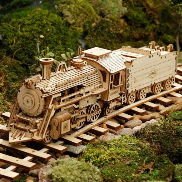 Modello di treno in legno per modellismo scientifico, perfetto come decorazione educativa e decorativa, realizzato con dettagli precisi e materiali di alta qualità.