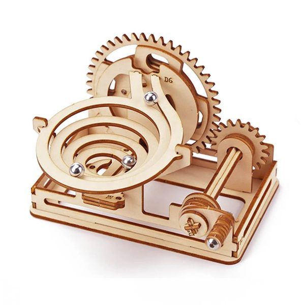 Modello di molla e ingranaggi in legno, perfetto come decorazione scientifica o giocattolo educativo, realizzato con materiali naturali e dettagli precisi.