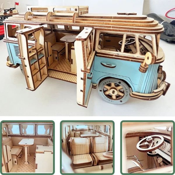 Modellino di veicolo in legno, decorazione educativa e decorativa.