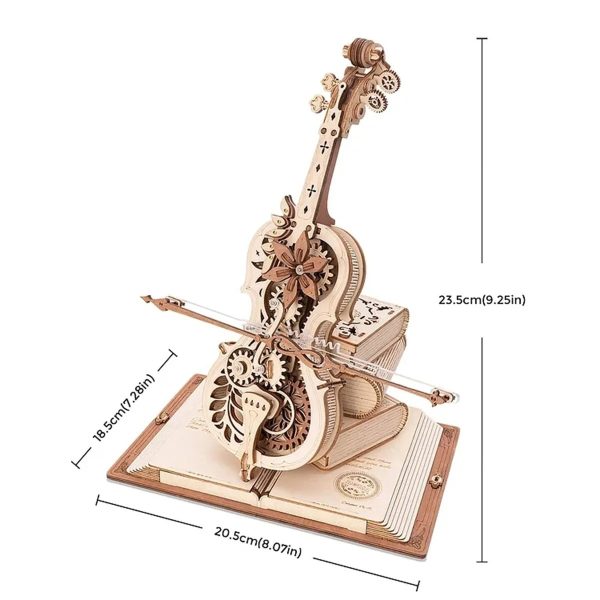 Strumento musicale in legno 3D con dettagli intricati, base in legno e parti mobili, perfetto come decorazione scientifica o oggetto da collezione.