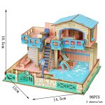 Casetta in legno per bambini con piscina, scivolo e area giochi, perfetta per il giardino. Design colorato e resistente, ideale per il divertimento all'aperto dei più piccoli.