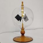 Vaso di esperimento con globulo di vetro, componenti scientifici e supporto in vetro colorato, ideale come decorazione scientifica o oggetto da collezione.