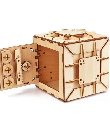 Cubo scientifico in legno con parti modulari e strumenti di laboratorio, perfetto per decorazioni e oggetti educativi. Realizzato in legno naturale, ideale per appassionati di scienza e decorazioni or.