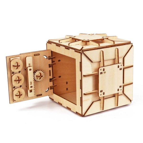 Cubo scientifico in legno con parti modulari e strumenti di laboratorio, perfetto per decorazioni e oggetti educativi. Realizzato in legno naturale, ideale per appassionati di scienza e decorazioni or.