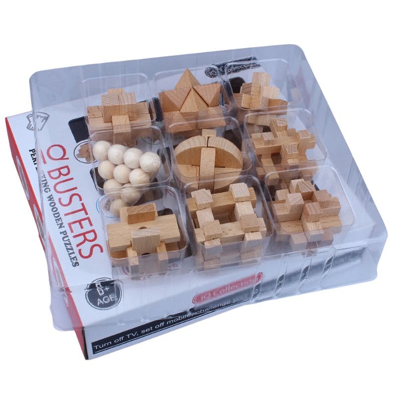 Puzzle in legno con forme geometriche e figure 3D per bambini e adulti.