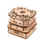 Orologio puzzle in legno, decorazione scientifica, perfetto come oggetto di arredamento o regalo originale. Design dettagliato con numeri e simboli, ideale per appassionati di scienza e ingegneria.