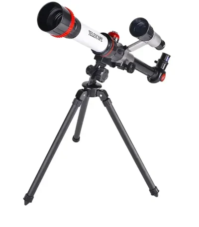Telescopio astronomico con treppiede, ideale per osservazioni celesti e astronomiche, perfetto come oggetto decorativo scientifico.