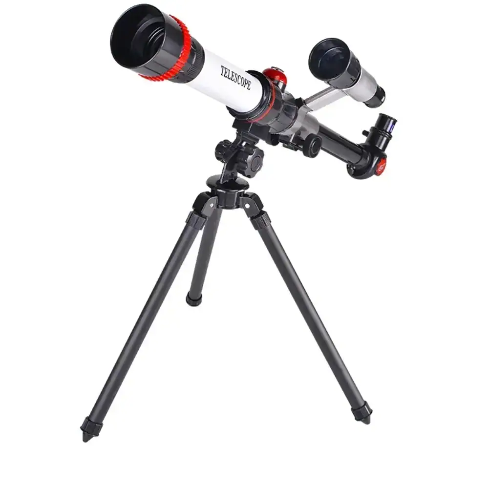 Telescopio astronomico con treppiede, ideale per osservazioni celesti e astronomiche, perfetto come oggetto decorativo scientifico.