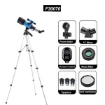 Telescopio astronomico con supporto, filtri, oculari e accessori per osservazioni celesti e astronomiche. Ideale per appassionati e studenti di scienze.