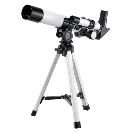 Telescopio astronomico con treppiede, ideale per osservazioni celesti e astronomiche, perfetto come decorazione scientifica o oggetto da collezione.