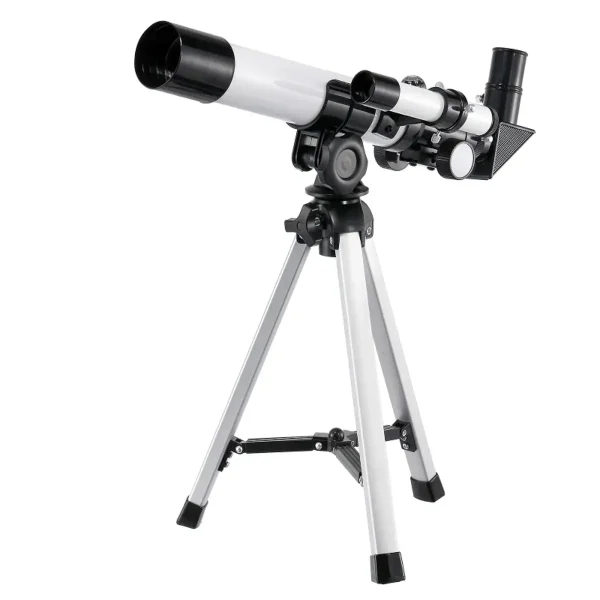 Telescopio astronomico con treppiede, ideale per osservazioni celesti e astronomiche, perfetto come decorazione scientifica o oggetto da collezione.