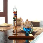 Esperimento chimico con liquidi colorati in vetro, decorazione scientifica per ambienti domestici o studi.