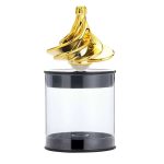 Vaso decorativo con spirale dorata in stile moderno, perfetto come oggetto di design scientifico e decorativo. Ideale per appassionati di scienza e arredamento innovativo.