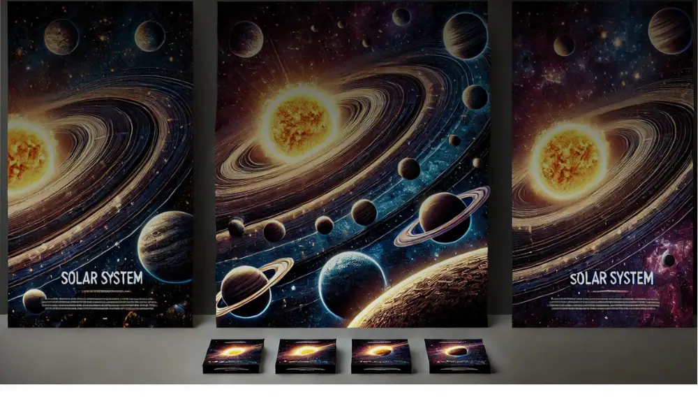 Il sistema solare con pianeti e il Sole in un'illustrazione spaziale.
