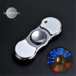 Fidget spinner in acciaio inox con design moderno e effetto luminoso LED, ideale come decorazione scientifica e oggetto antistress. Perfetto per appassionati di scienza e collezionisti.