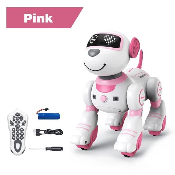 Robot giocattolo interattivo rosa con telecomando, perfetto per bambini, dotato di luci e suoni, ideale come decorazione scientifica e oggetto di gioco educativo.