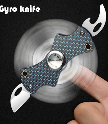 Coltello a girante in stile futuristico con manico in metallo e lama rotante, perfetto come decorazione scientifica o oggetto da collezione.