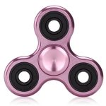Spinner antistress in metallo rosa con tre bracci rotanti.