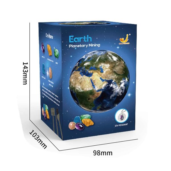 Gioco educativo "Earth Planetary Mining" con modello della Terra, minerali colorati e strumenti per esplorare il pianeta, ideale per appassionati di scienza e educazione.
