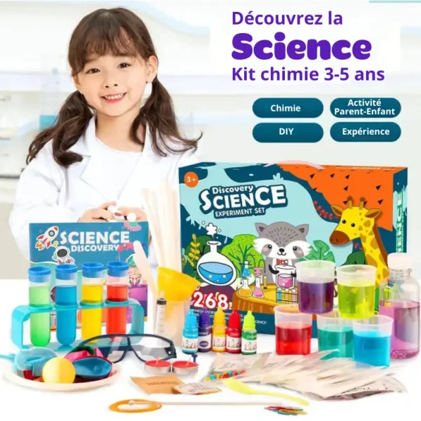 Esperimento di chimica per bambini 3-5 anni con kit educativo.