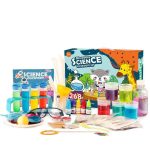 Set di esperimenti scientifici per bambini con materiali colorati e accessori educativi. Ideale per stimolare la curiosità e l'apprendimento scientifico dei più piccoli.
