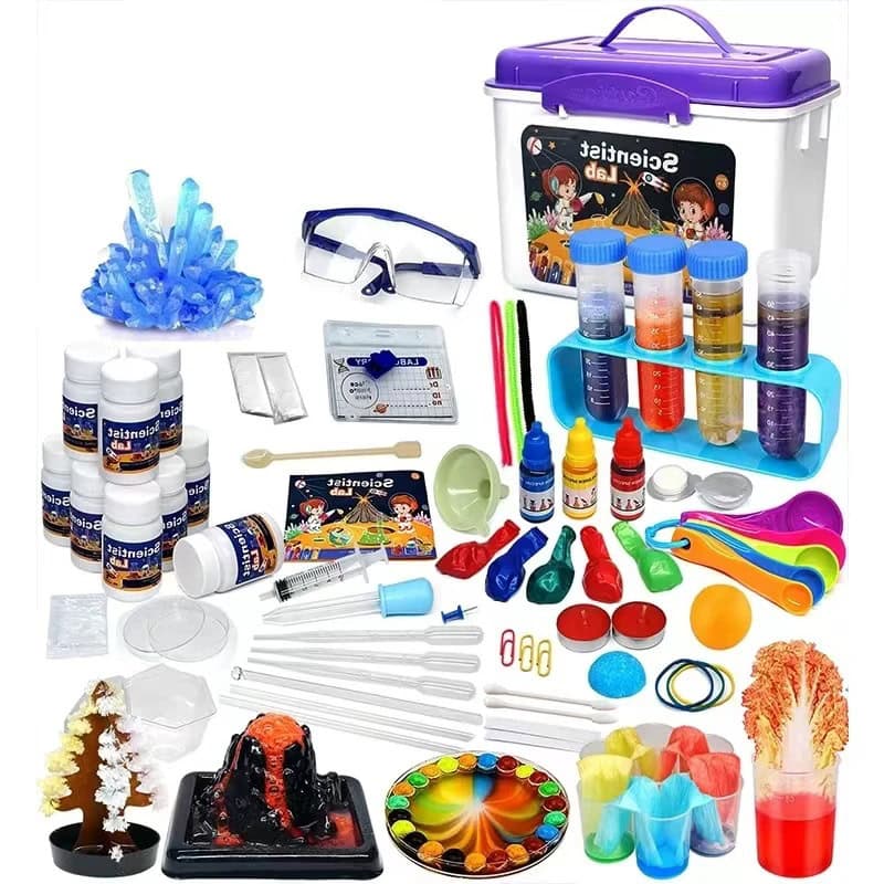 Esperimento scientifico con kit completo di strumenti e materiali Kit di esperimenti scientifici con strumenti, reagenti e accessori per attività educative e divertenti.