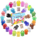 Set di slime colorati con decorazioni a tema unicorno, perfetti per attività creative e giochi sensoriali, ideali per bambini e appassionati di fai-da-te.