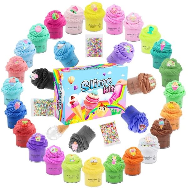 Set di slime colorati con decorazioni a tema unicorno, perfetti per attività creative e giochi sensoriali, ideali per bambini e appassionati di fai-da-te.