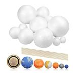 Sfere di polistirolo bianche di diverse dimensioni, ideali per decorazioni scientifiche e progetti creativi, perfette per modellismo e allestimenti tematici.