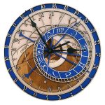 Orologio astronomico decorativo con segni zodiacali e dettagli scientifici, perfetto come oggetto decorativo per appassionati di astronomia e scienze.